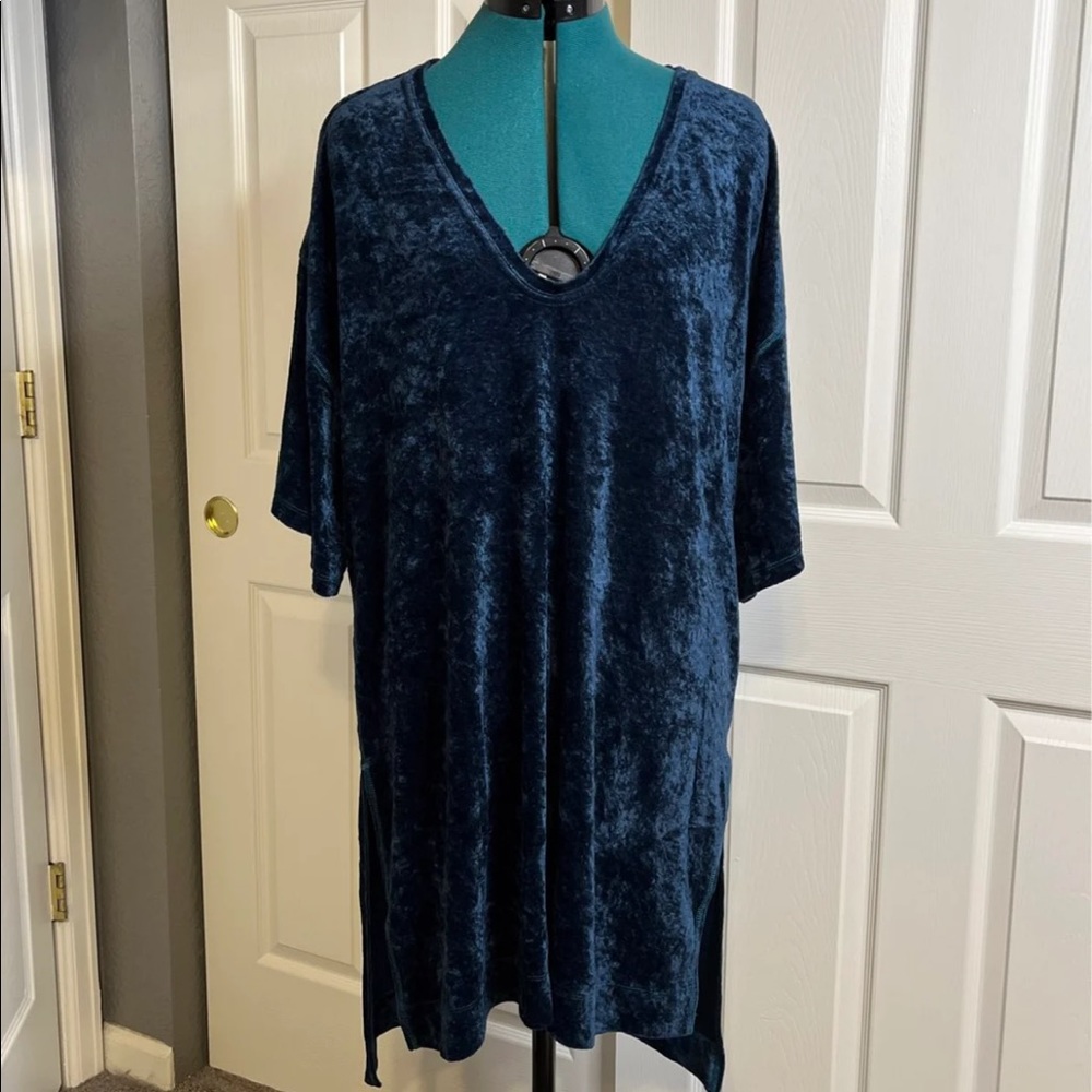 We The Free Blue Crushed Velvet Oversized Tunic Shirt